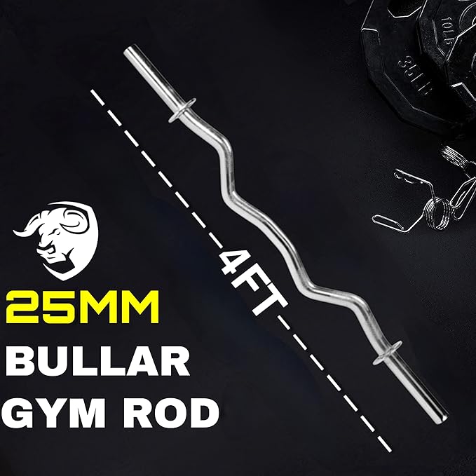 BULLAR Weight Lifting Rod, 4Ft Curl Rod, Chrome Plated Steel Gym Rod - Image 3